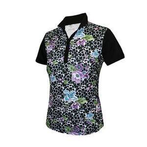 Monterey Club Golf Polo Shirt Dry Swing Women's XXL Black Mulberry Floral Top
